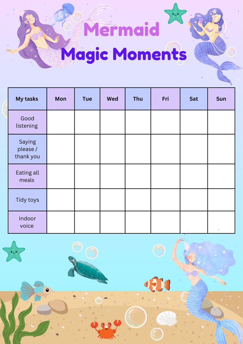 Digital Mermaid Sticker Reward Chart | Editable on Canva | - Etsy