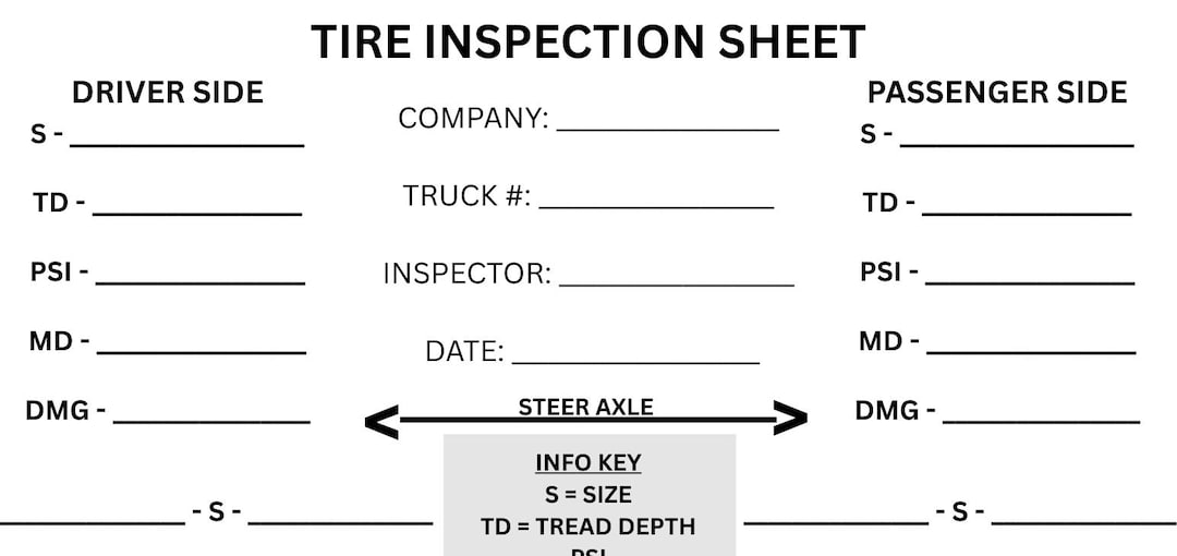 Tire Inspection Form Instant Download PDF - Etsy