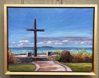 Grant Park original oil painting 12" x 16" framed, Serra Cross Original oil painting, Ventura original painting