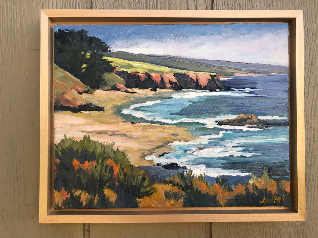 Monterey Coast Beach Oil Painting 11 X 14 Oil on Canvas in Wood Float