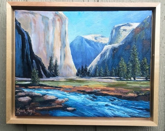 Yosemite Valley oil painting 11" x 14" oil on canvas in wood float frame, Yosemite National Park original oil painting framed