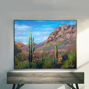 Sonoran Desert Art Print, Saguaro Cactus, Gallery Wrap Canvas image 1