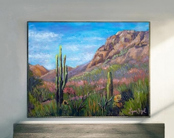 Sonoran Desert Art Print, Saguaro Cactus, Gallery Wrap Canvas