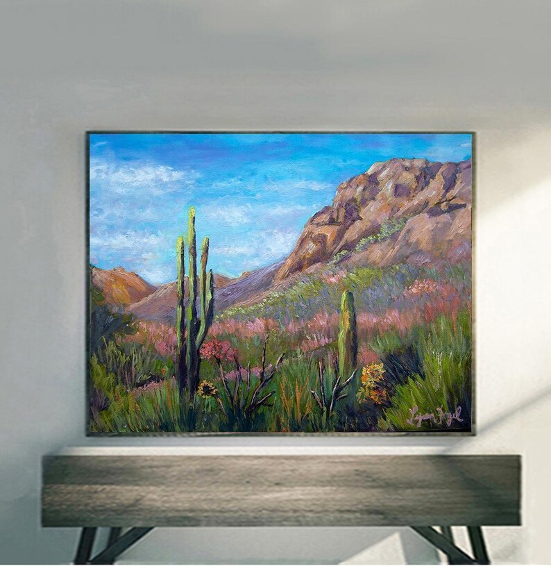 Sonoran Desert Art Print, Saguaro Cactus, Gallery Wrap Canvas image 1