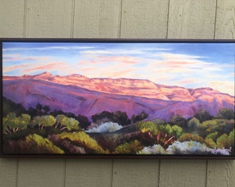 Landscape 39"x19" Canvas print Framed, Pink Moment Ojai canvas print in float frame, Topa Topa Mountains Ojai framed art, Ojai canvas print