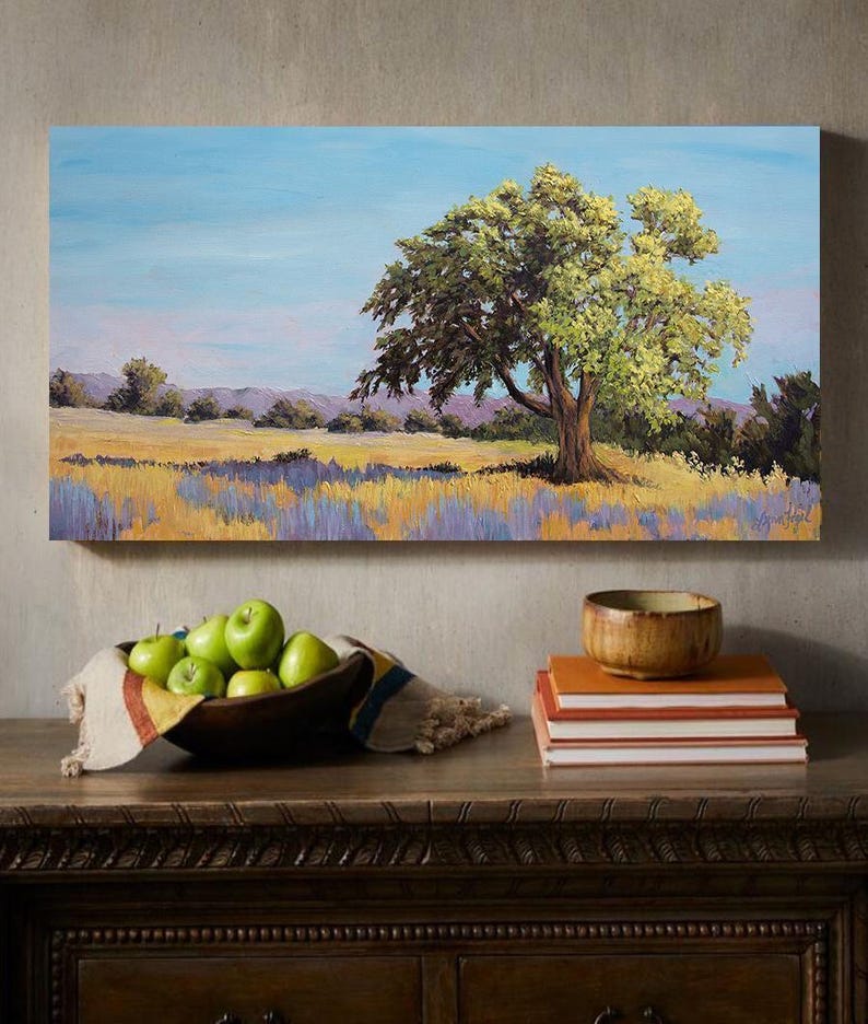 Impresión de paisaje de robles del valle de Ojai, en lienzo enmarcado o papel de bellas artes imagen 3