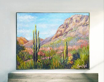 Sonora Desert prints on fine art paper, gallery wrap canvas and gallery wrap canvas in float frame, Desert art, Saguaro Cactus prints