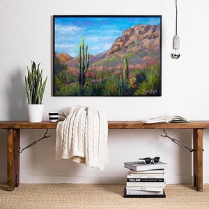Sonoran Desert Art Print, Saguaro Cactus, Gallery Wrap Canvas image 4