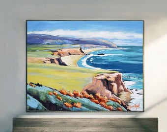 Monterey Coast Oil Painting Print, California Coastal Wall Art