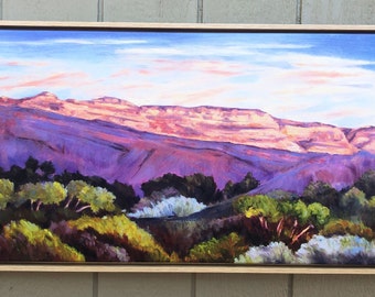Landscape 39"x19" Canvas print Framed, Pink Moment Ojai canvas print in float frame, Topa Topa Mountains Ojai framed art, Ojai canvas print