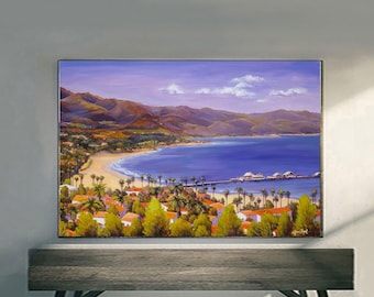 Santa Barbara Art Print, Cityscape Painting, Framed Canvas Option