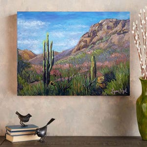 Sonoran Desert Art Print, Saguaro Cactus, Gallery Wrap Canvas image 2