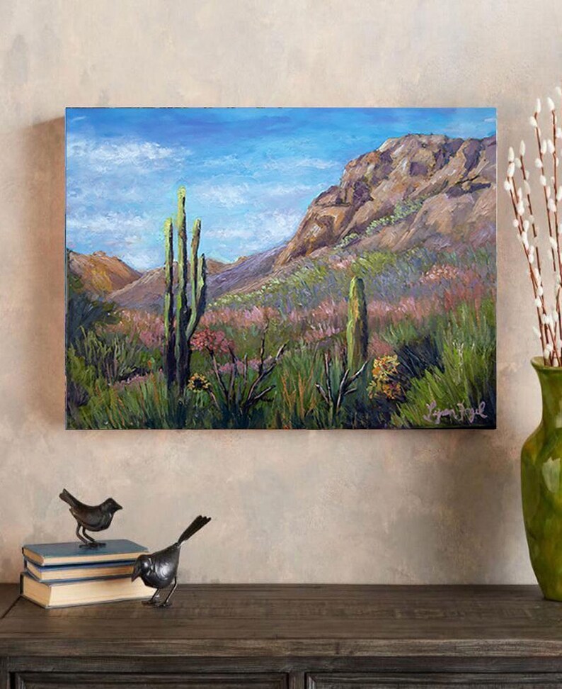 Sonoran Desert Art Print, Saguaro Cactus, Gallery Wrap Canvas image 2