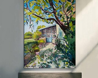 Landscape art with a Welcoming home, Wall Art Print on Canvas or paper,  Optional Framing