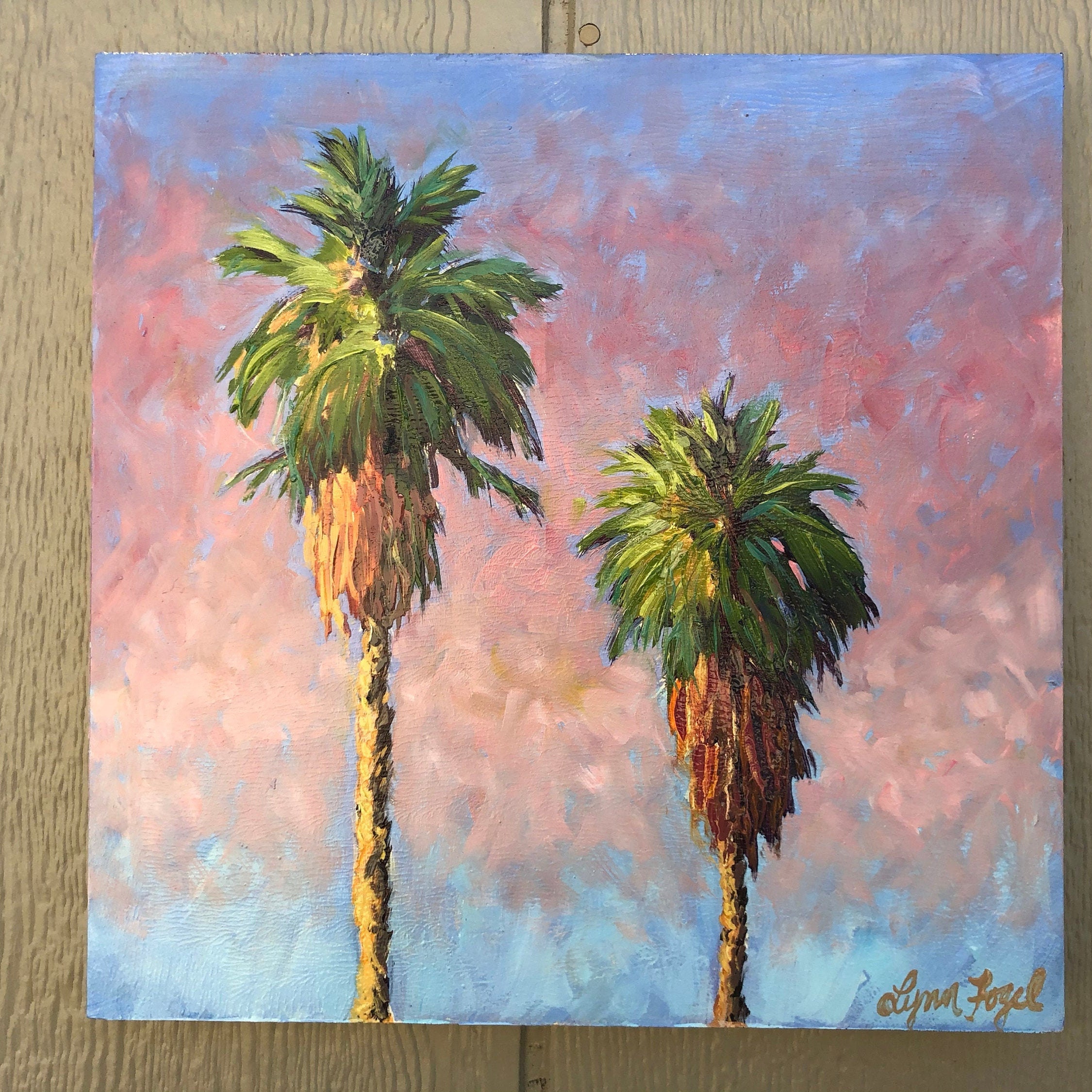 Palmeras 12x12 pintura al óleo en panel de masita | Etsy