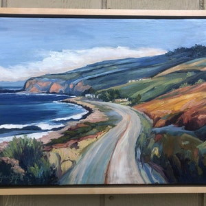 Coastal Seascape oil painting 12" x 16" oil on gallery wrap canvas in wooden float frame, Monterey, Big Sur Seascape painting,  ocean art