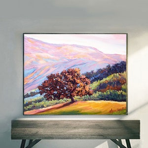 Oak Tree Pink Moment prints on fine art paper, gallery wrap canvas and gallery wrap canvas in float frame, Ojai Pink Moment, Ojai art print image 1