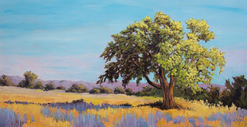 Impresión de paisaje de robles del valle de Ojai, en lienzo enmarcado o papel de bellas artes imagen 2