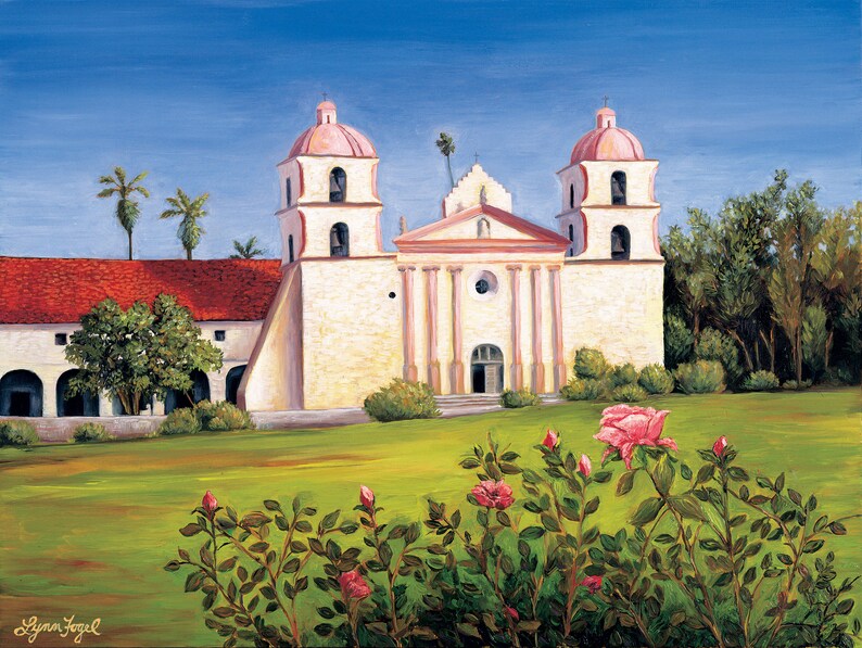 Santa Barbara Mission art wall printMission of Santa Barbara Etsy