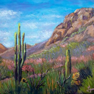 Sonoran Desert Art Print, Saguaro Cactus, Gallery Wrap Canvas image 3