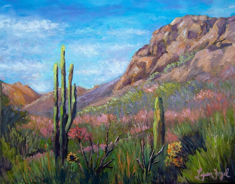 Sonoran Desert Art Print, Saguaro Cactus, Gallery Wrap Canvas image 3