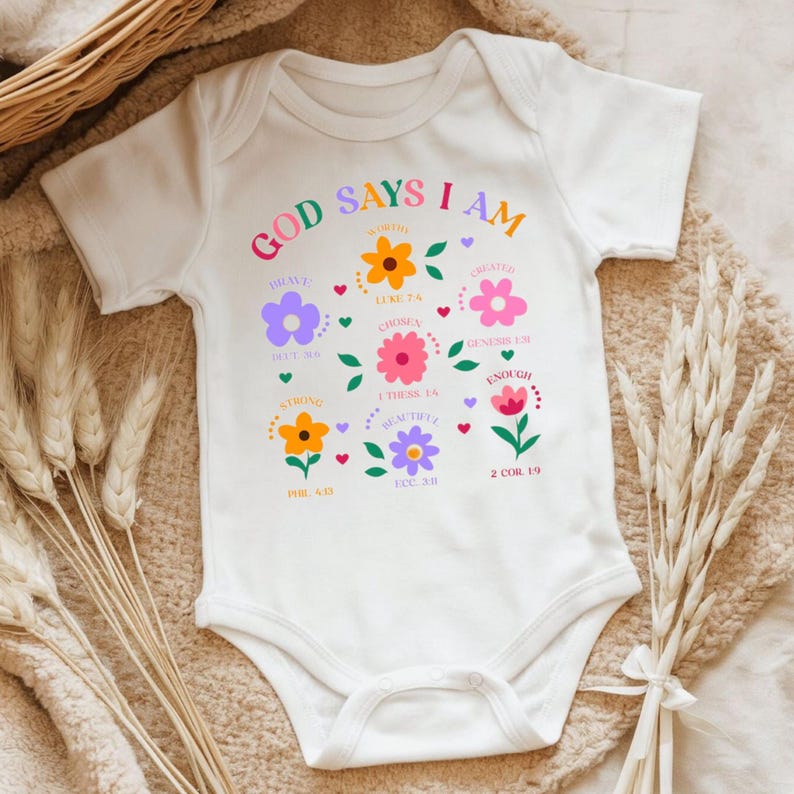 Camiseta "Dios dice que soy flores": Camiseta cristiana para niñas pequeñas y niñas. imagen 3