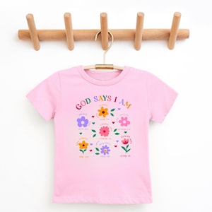 Camiseta "Dios dice que soy flores": Camiseta cristiana para niñas pequeñas y niñas. imagen 5