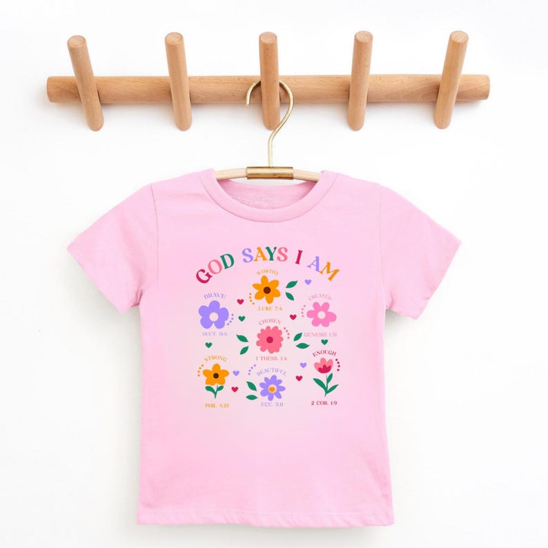 Camiseta "Dios dice que soy flores": Camiseta cristiana para niñas pequeñas y niñas. imagen 5