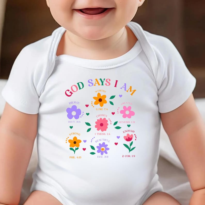 Camiseta "Dios dice que soy flores": Camiseta cristiana para niñas pequeñas y niñas. imagen 4