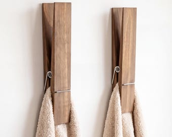 Wooden Towel Rack, Wall Mounted Holder, Rustic Farmhouse Bathroom Organizer Shelf