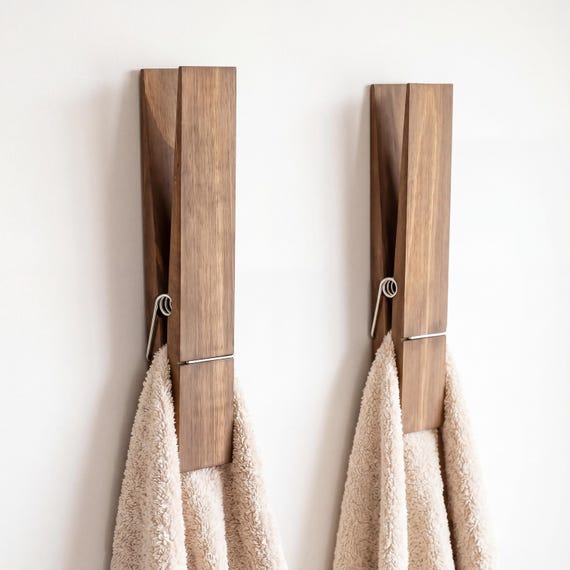 Wooden Towel Rack, Wall Mounted Holder, Rustic Farmhouse Bathroom Organizer Shelf