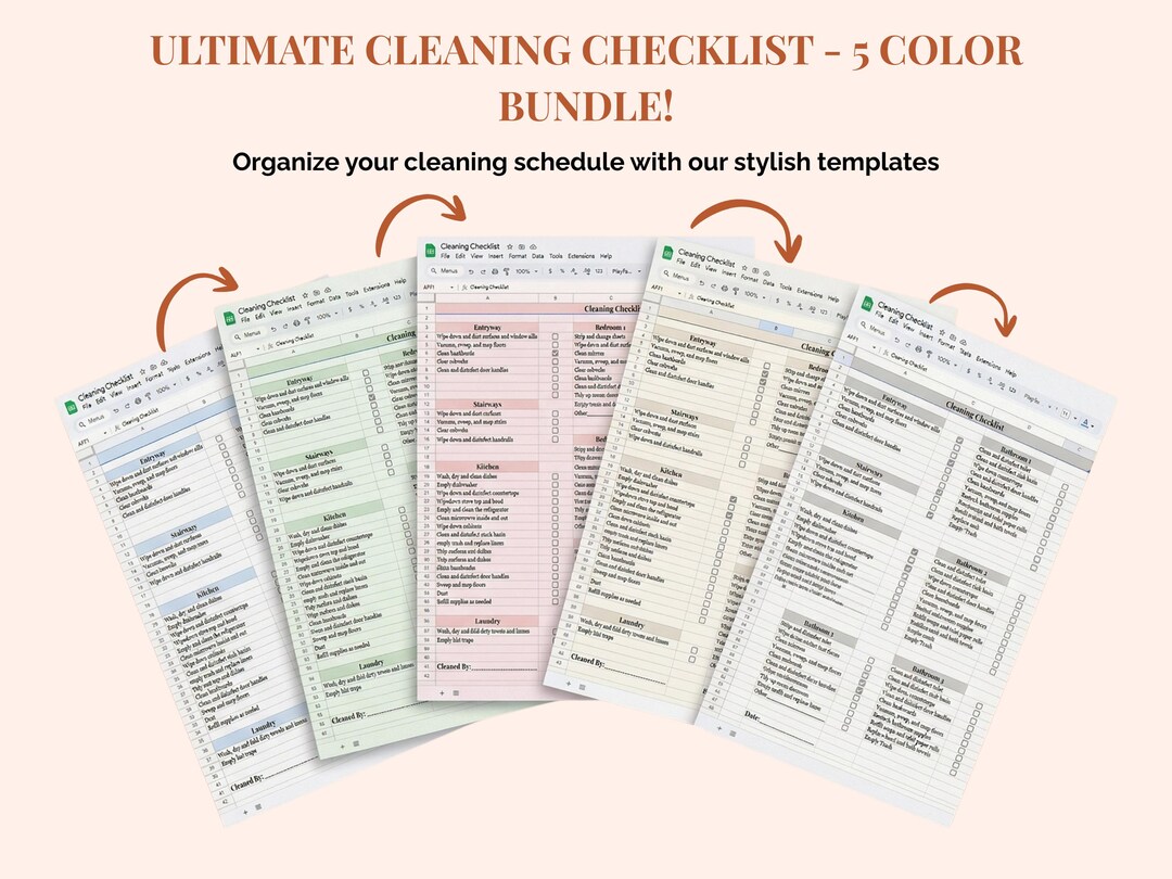 Color Form Checklist Professional Cleaning Checklist Google Sheets Template (5 Colors) - Etsy