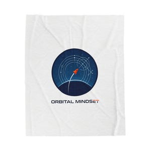 Orbital Mindset Velveteen Blanket | space, mission patch, rocket