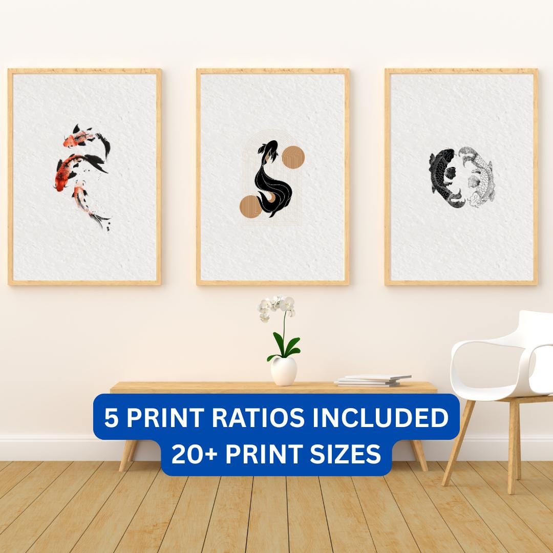 Japandi Koi Fish Wall Art Set of 3, Japanese Zen Printable Poster - Etsy