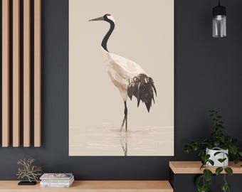 Lienzo decorativo minimalista con grulla japonesa / Lienzo estirado mate