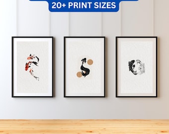 Juego de 3 impresiones artísticas de pared de peces koi japoneses, póster imprimible zen japonés