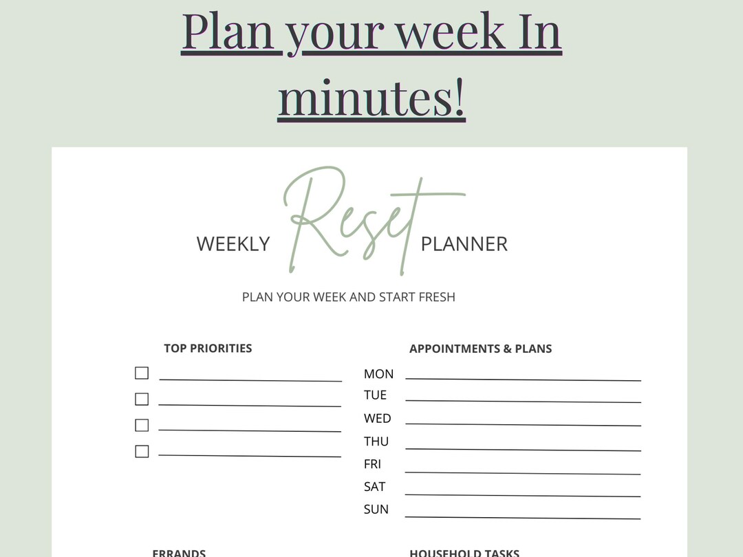 Weekly Reset Planner Printable | Weekly Planning Checklist | Busy Mom ...