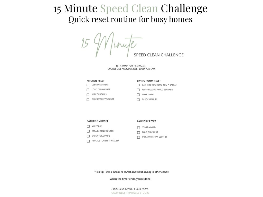 15 Minute Speed Clean Checklist | Quick Cleaning Routine Printable ...