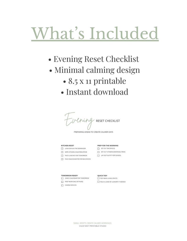 Evening Reset Checklist Printable | Night Before Routine | Family ...