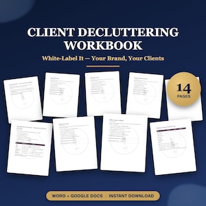 Decluttering Workbook for Professional Organizers, White Label Client Homework Room by Room Declutter Checklist Editable Word Google Docs