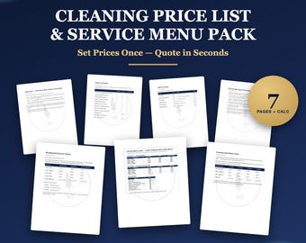 Cleaning Price List Template, Auto-Calculating Rate Sheet + Service Menu for Cleaning Business, Editable Excel Word Google Docs Sheets
