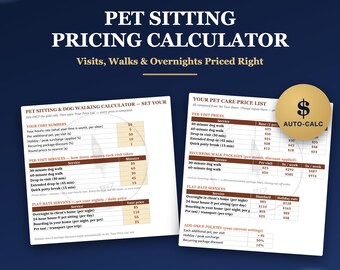 Pet Sitting Pricing Calculator | Dog Walking Rate Sheet, Editable Price List, Excel & Google Sheets, Pet Care Business Pricing Tool