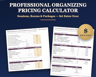 Professional Organizer Pricing Calculator | Home Organizing Rate Sheet, Editable Price List, Excel & Google Sheets, Service Pricing Tool