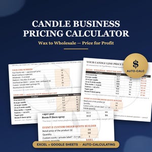 Candle Pricing Calculator Spreadsheet Excel Google Sheets, Candle Business Wholesale Retail Price Cost Calculator Candle Maker Template