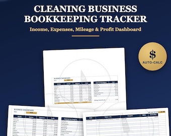 Cleaning Business Bookkeeping Spreadsheet Excel Google Sheets, Income Expense Tracker, Mileage Log, Profit Dashboard, Tax Prep for Cleaners