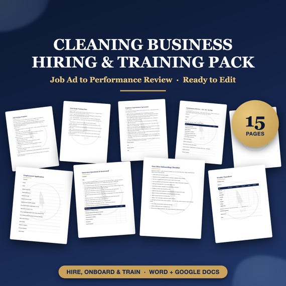 Cleaning Business Employee Training and Hiring Bundle, New Hire Onboarding Checklist, Interview Questions, Handbook for Cleaning Crew