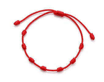 Conjunto de 2 pulseiras artesanais com 7 nós, cordão vermelho, amuleto da sorte e proteção, pulseira ajustável para casais, símbolo de amizade.