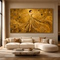 Golden Ballerina Canvas Wall Art, Gustav Klimt Style Dancer Painting, Art Nouveau Woman Print, Elegant Bedroom Decor, Ready to Hang, Gift product logo