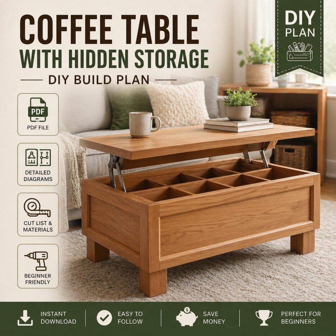 Coffee Table With Hidden Storage | Build Plans PDF Download - Etsy