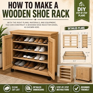Shoe Rack Plans PDF | DIY Wooden Shoe Cabinet | Entryway Storage Bench Plans | Woodworking Project | Instant Digital Download.